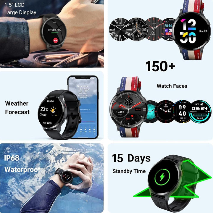 HOAIYO Smartwatch Herren Damen mit Telefonfunktion, 1.5" Fitnessuhr Armbanduhren Sportuhr mit Pulsme