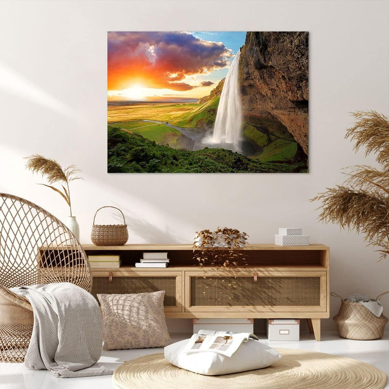 ARTTOR Bilder auf Leinwand 100x70cm Leinwandbild Geologie island Wiese Gross Wanddeko Bild Schlafzim