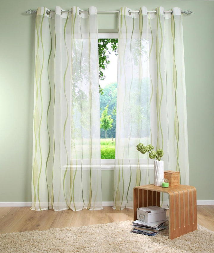 BAILEY JO 1er-Pack Gardinen mit Wellen Druck Design Vorhang Transparent Voile Vorhänge (BxH 140x245c