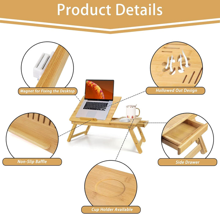 Todeco - Bett-Tisch, Tragbarer Notebook-Tisch, Verstellbarer Tisch mit grosser Belüftung, Material: