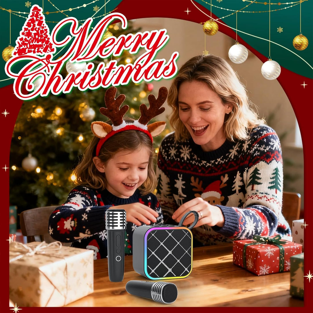 Mini Karaoke-Maschine 2 kabellose Mikrofone, tragbare Bluetooth Karaoke-Lautsprecher mit Tragegriff