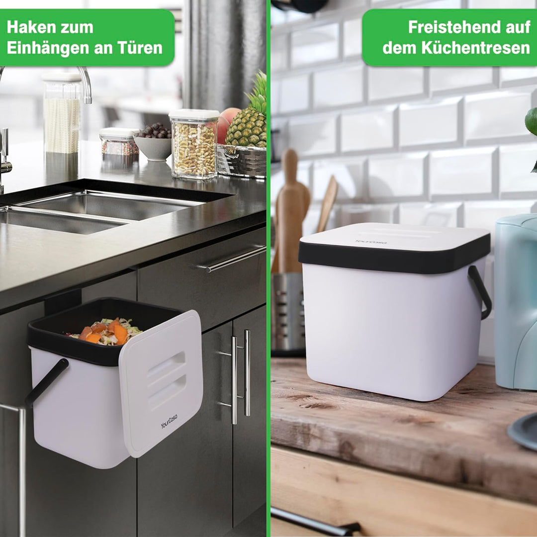 YourCasa Biomülleimer Küche 7L - Komposteimer zum Einhängen mit Sieb - Spülmaschinenfest - Biomüll B