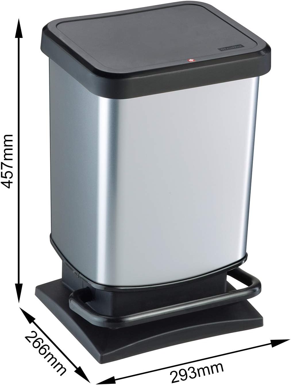 Rotho Paso Mülleimer 20l mit Deckel, Kunststoff (PP) BPA-frei, silbermetallic, 20l (29.3 x 26.6 x 45