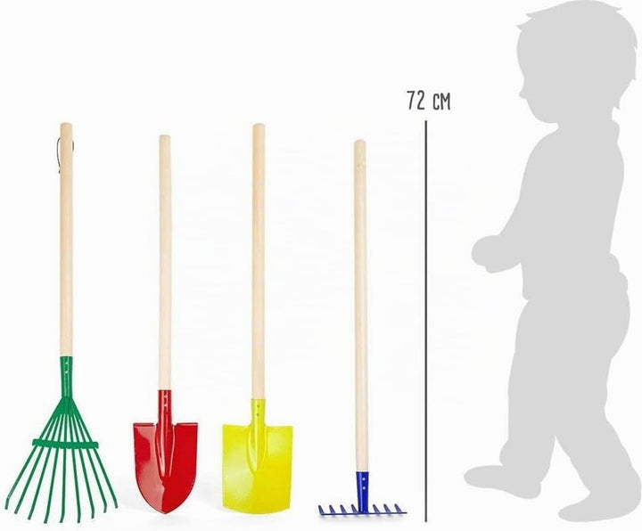 small foot Gartenwerkzeug-Set "Kunterbunt" aus Holz und Metall, Rechen, Schaufel, Spaten und Harke,
