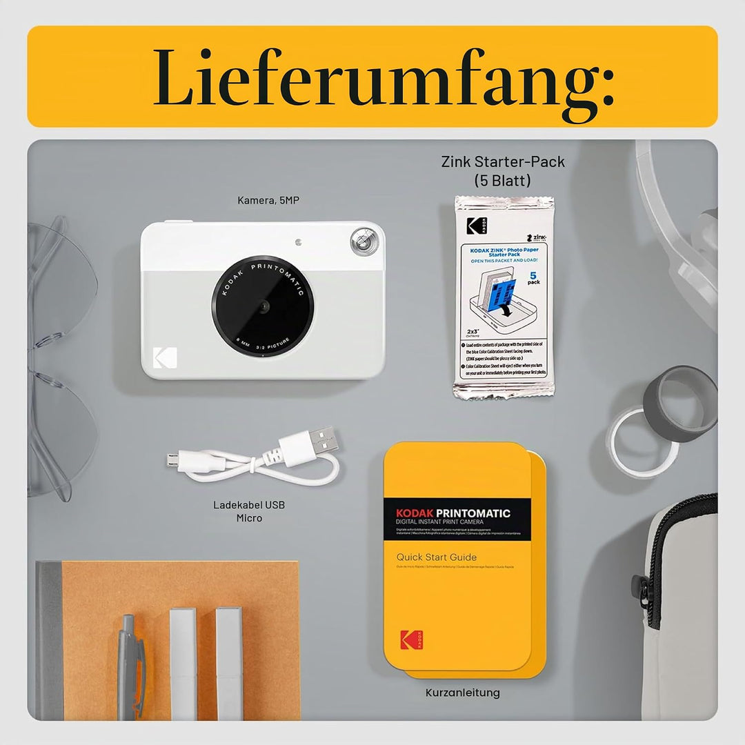 KODAK Printomatic Vollfarb-Sofortdruckkamera-Geschenkpaket + Softcase + Zink 2x3 Zoll selbstklebende