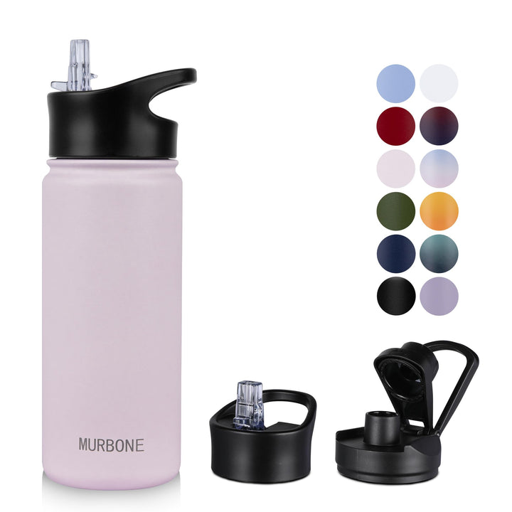Edelstahl Trinkflasche 500ml (+2 Deckel)-mit Strohhalm,BPA frei,Thermosflasche Auslaufsicher,Kohlens
