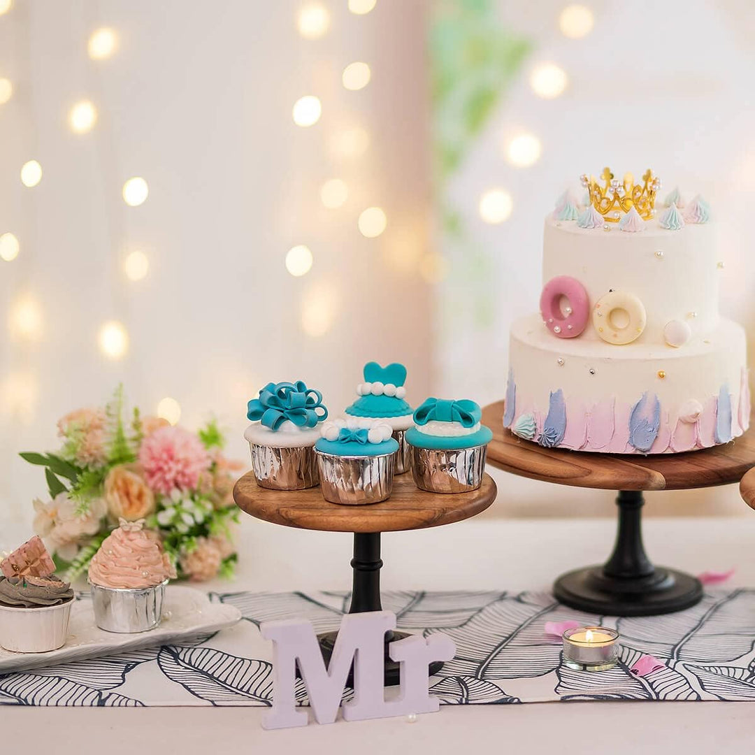 NUPTIO Rustikaler Tortenständer aus Holz: Schwarzer Cupcake-Ständer Rund Hochzeit Geburtstag Tortens