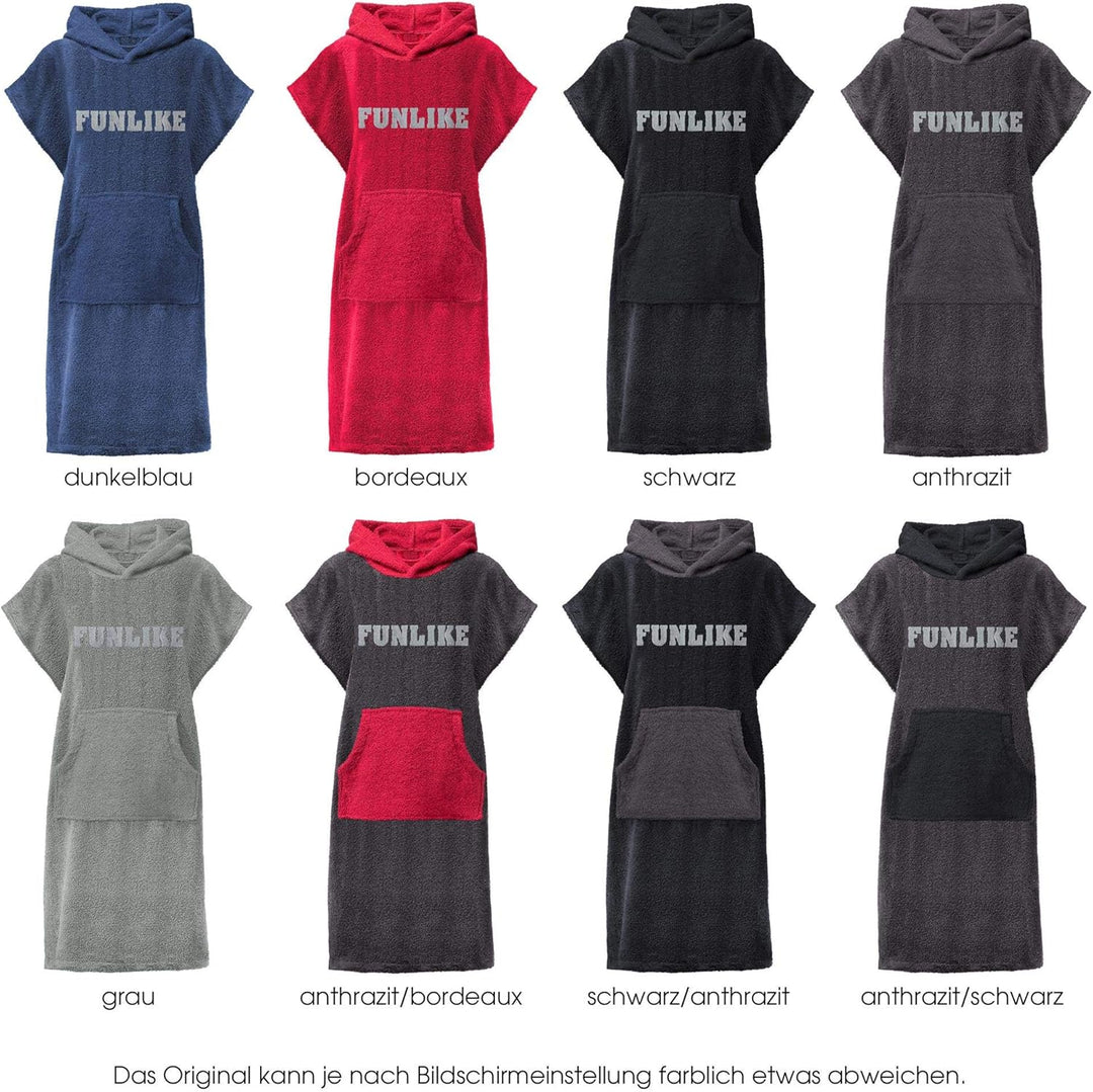 CelinaTex Funlike Poncho mittel 65 x 100 cm anthrazit Baumwolle Badeponcho Frottee Surfponcho Kapuze