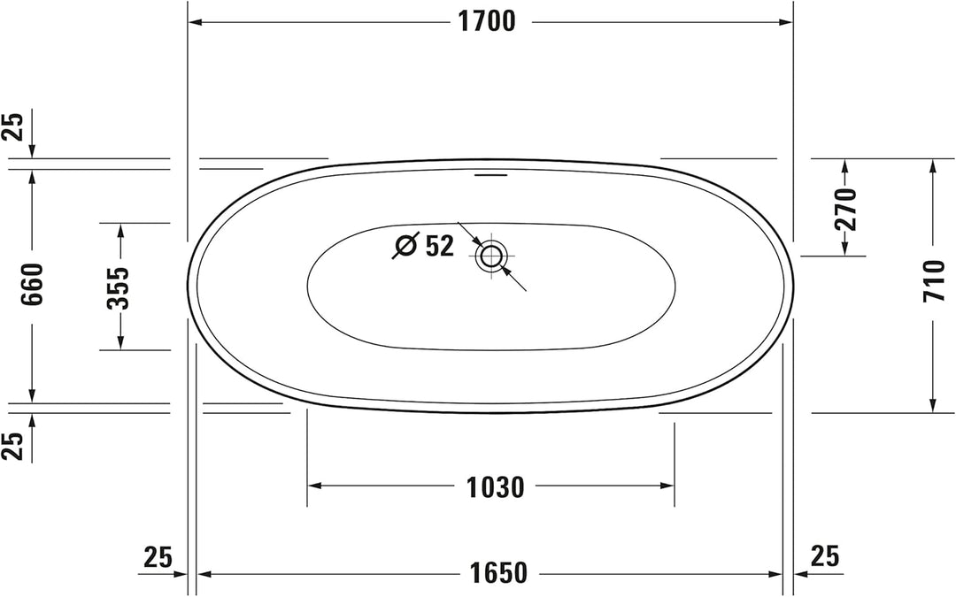 DURAVIT Freistehende Badewanne aus Acryl Standbadewanne DuraBerk in Weiss 170x70 cm Füllmenge: 202 l