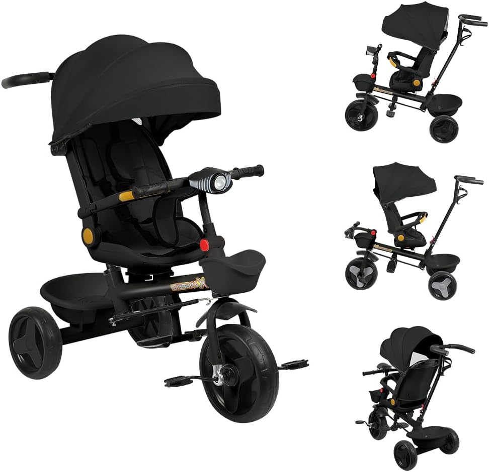 Multi-Funktions-Kinderdreirad, Dreirad 5 in1, Kleinkind-Dreiräder-Kinderwagen, mit Verstellbarem Sch