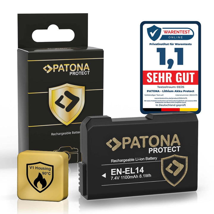 PATONA Protect V1 EN-EL14 EN-EL14a Akku (1100mAh) mit NTC-Sensor und V1 Gehäuse 1x EN-EL14 Protect V