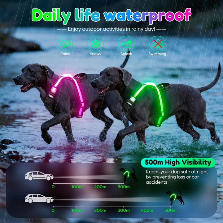 LED Hundegeschirr Leuchtend, Multicolor Reflektierendes Leuchthundegeschirr für Nacht, USB-C Wiedera