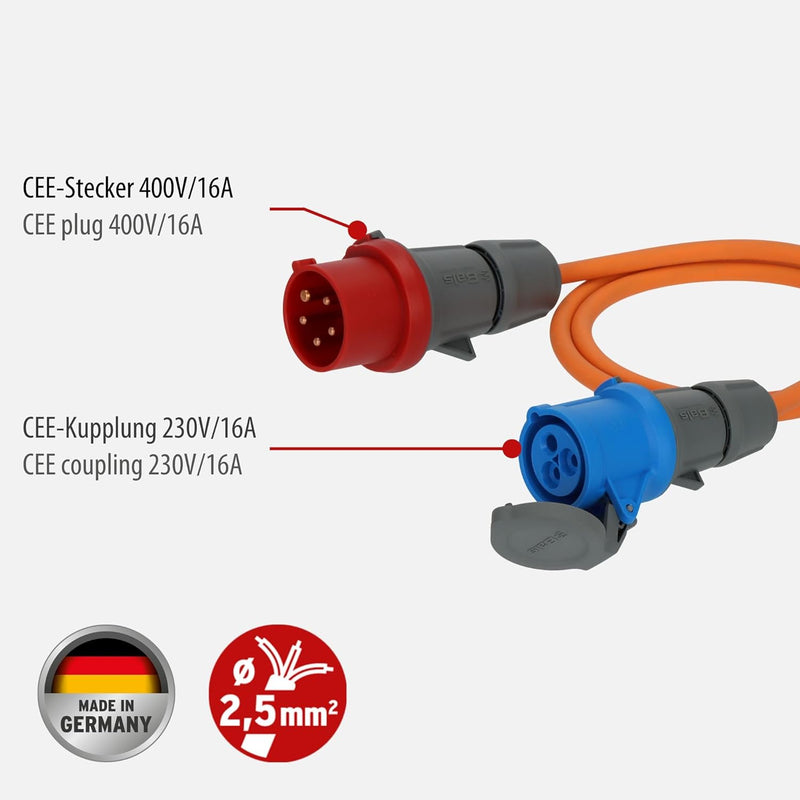 Brennenstuhl Camping Adapterkabel/CEE-Adapter mit 400V/16A CEE-Stecker und 230V/16A CEE-Kupplung (1,