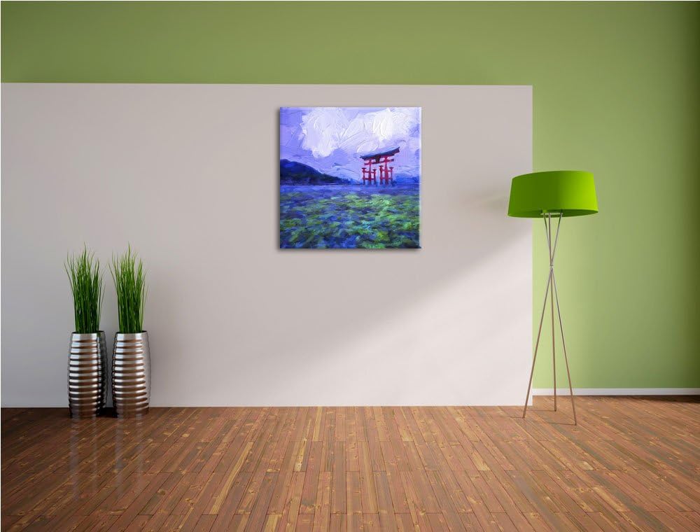 schönes Torii in Hiroshima, Format: 70x70 auf Leinwand, XXL riesige Bilder fertig gerahmt mit Keilra