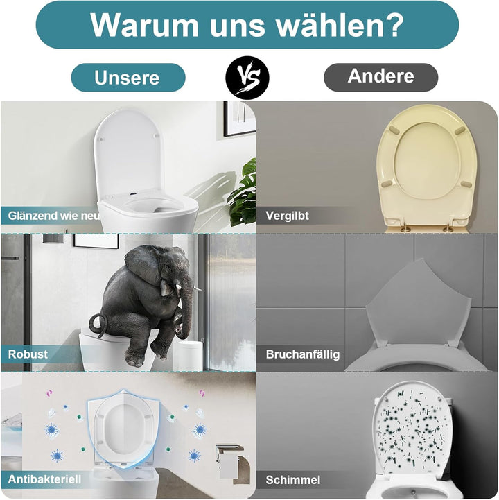 MEEJEE Toilettendeckel mit Absenkautomatik, 430*360mm KURZ D, Klodeckel D Form WC Sitz Weiss, Soft C
