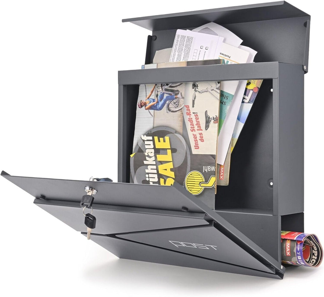 Verda Personalisierter Briefkasten mit Zeitungsfach, Postkasten Designer Wandbriefkasten mit Edelsta