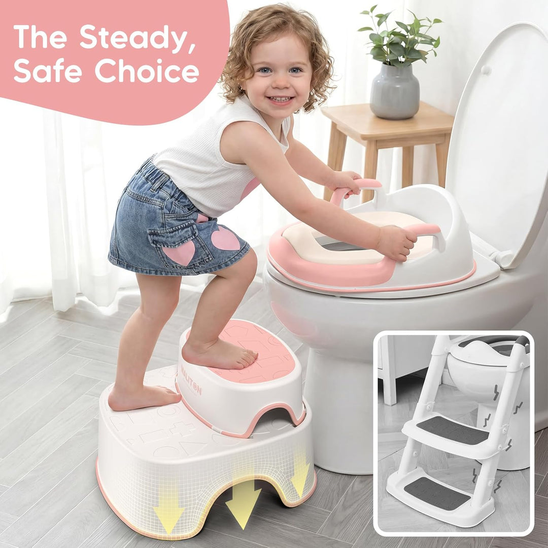 Maliton Toilettensitz Kinder mit 2-stufiger Tritthocker für Kinder 1-8 Jahren, Kindertoilettenkorb m