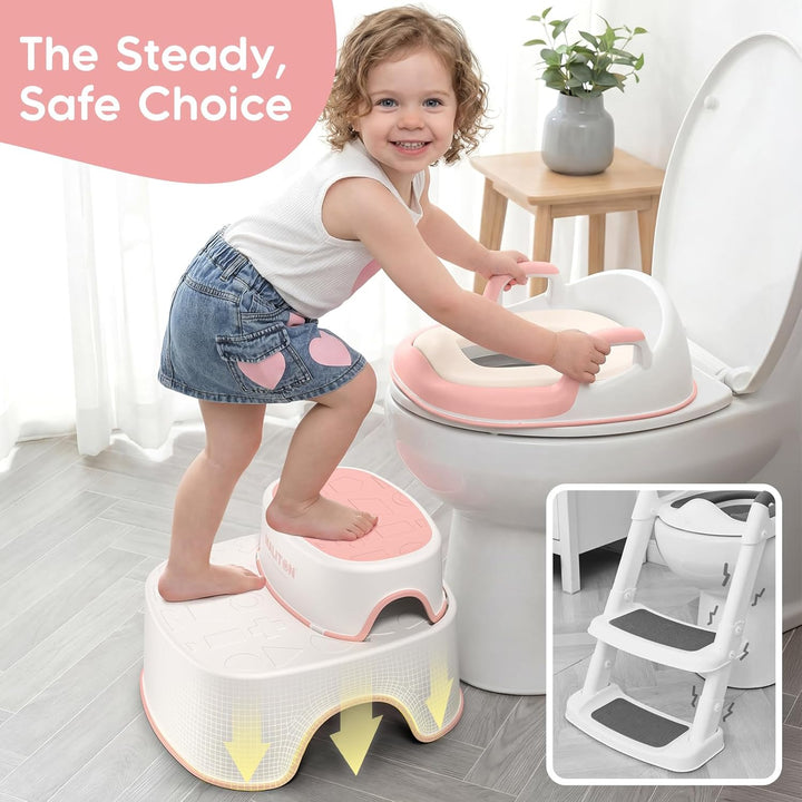 Maliton Toilettensitz Kinder mit 2-stufiger Tritthocker für Kinder 1-8 Jahren, Kindertoilettenkorb m