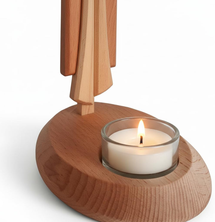 Kaltner Präsente Geschenkidee - Echtes Holz Buche Kreuz Kruzifix mit Teelicht 25 cm modern