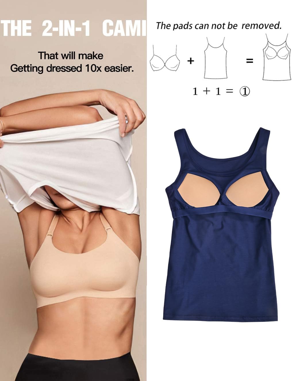 STARBILD Damen Unterhemd BH-Hemd Basic U-Ausschnitt Eingebauter BH Bügelloser Gepolstert Tank Tops,