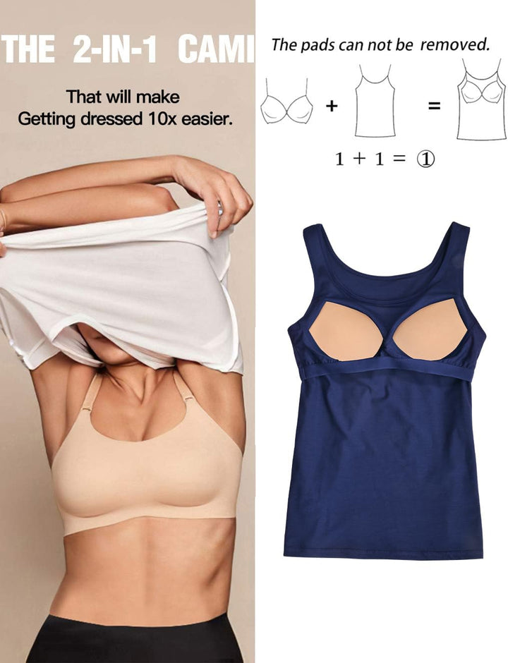 STARBILD Damen Unterhemd BH-Hemd Basic U-Ausschnitt Eingebauter BH Bügelloser Gepolstert Tank Tops,