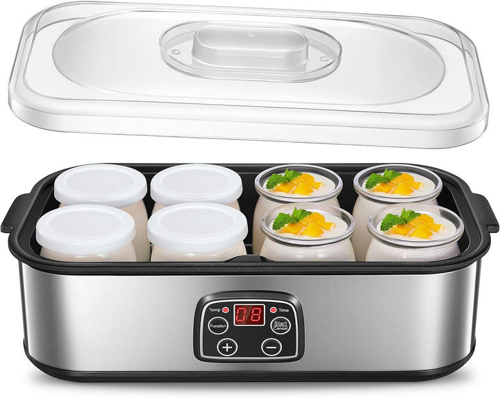Joghurtmaschine, Griechische Joghurtbereiter mit 8 Gläsern/Deckeln, One-Touch-Display: Perfekt für o