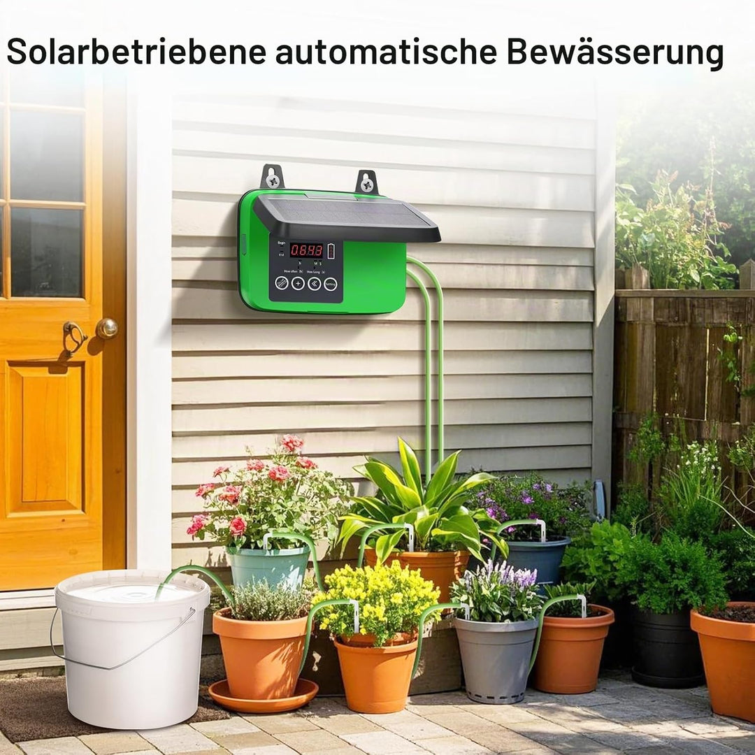 VIVOSUN Solar Automatische Tropfbewässerung Set mit Zeituhr, 3W Ausgang, Solarbetriebenes Bewässerun