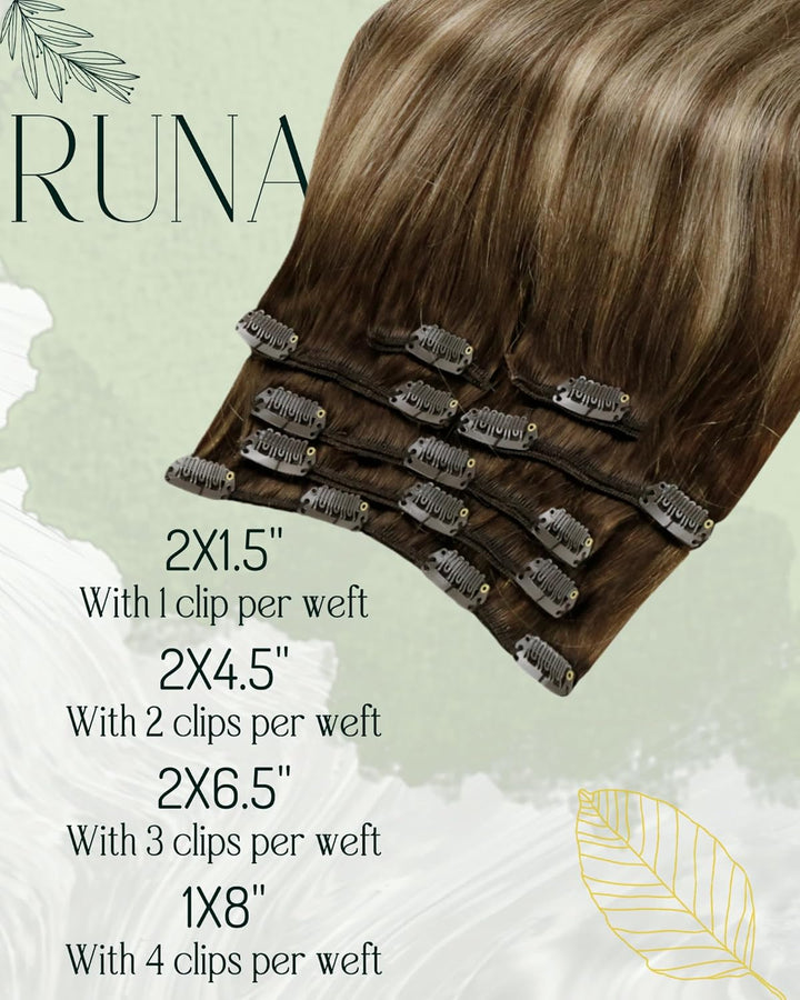 RUNATURE Echthaar Extensions Clip Braun Balayage Ombre Blond Clip in Extensions Echthaar Balayage Du