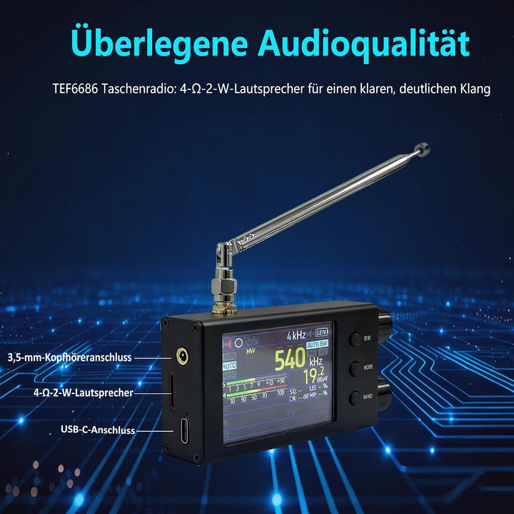 AURSINC TEF6686 Pocket Mini Radio V2.2, Shortwave Radio Receiver with RDS, 2.8-Inch Touchscreen Colo