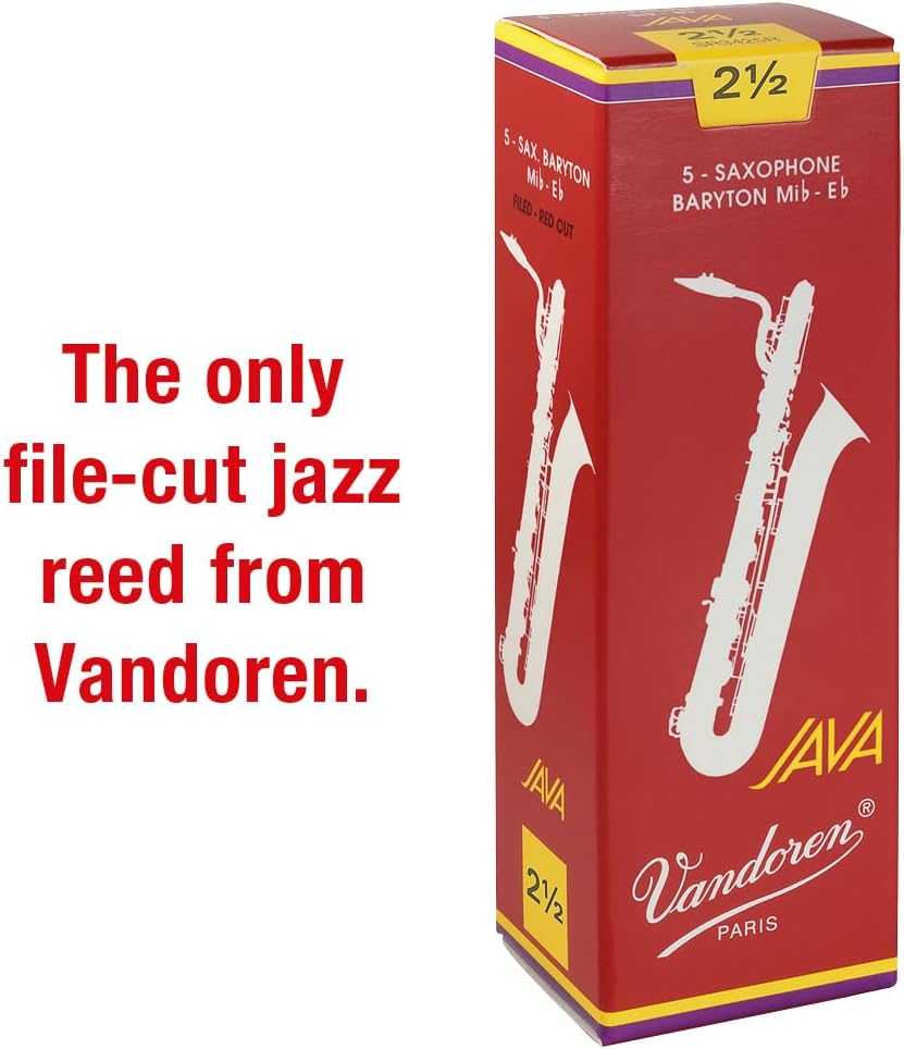 Vandoren SR3425R Java-Blätter für Baritonsaxophon, Stärke 2,5, Rot, 5 Stück Stärke 2.5, Stärke 2.5