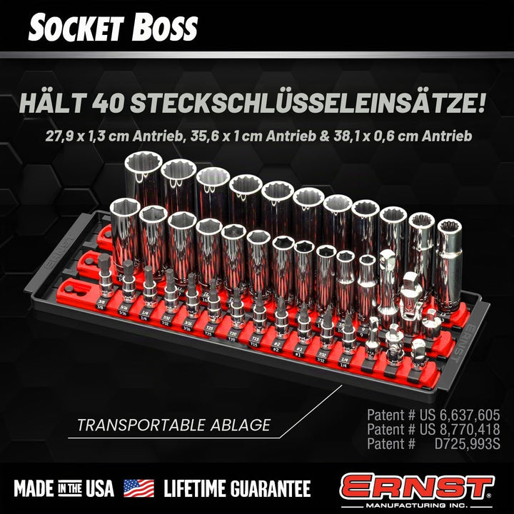 Ernst Manufacturing 8498HV 13" Socket Boss, Premium 3-Rail Multi-Drive Socket Organizer, hohe Sichtb