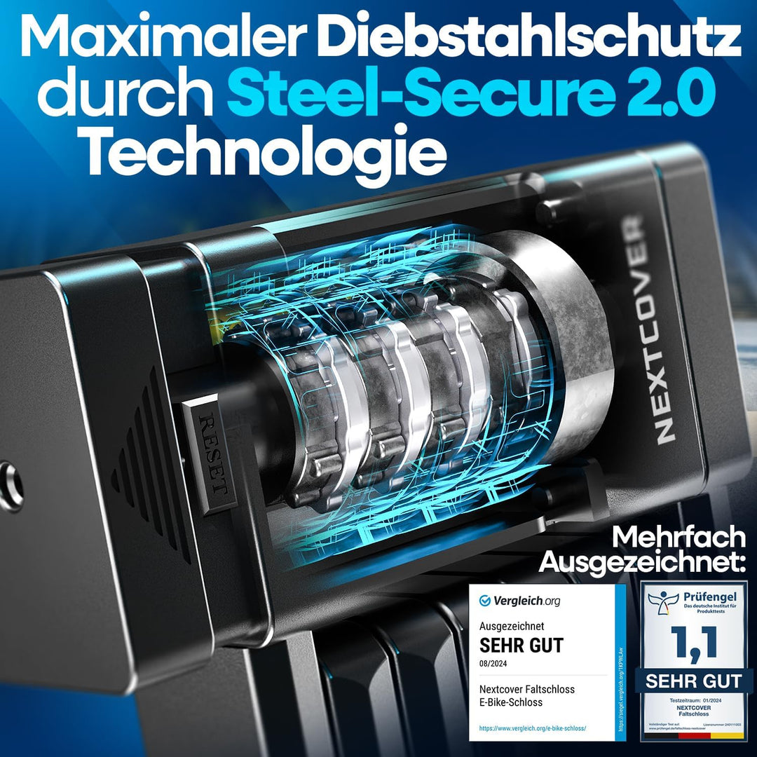 NEXTCOVER® Faltschloss Fahrrad FoldOne mit Zahlencode FoldBasic 120 cm I Zahlenschloss mit SteelSecu