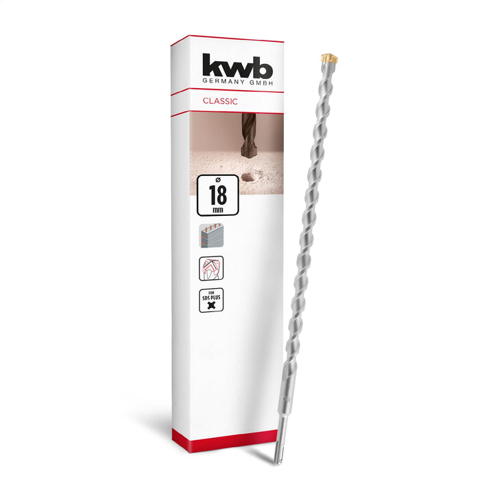 kwb SDS Plus Bohrer, SDS Plus Hammerbohrer (Ø 18 mm x 460/400 mm, mit extrem schneller Hartmetall 4X