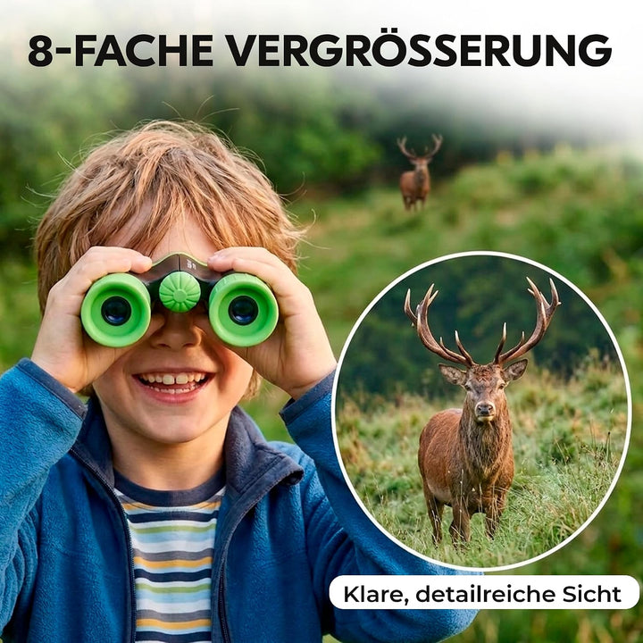 Kinderfernglas 8x21 – Entdecker-Set mit Lupe, Kompass, Tasche und Trageband für Wald, Zoo, Wandern,