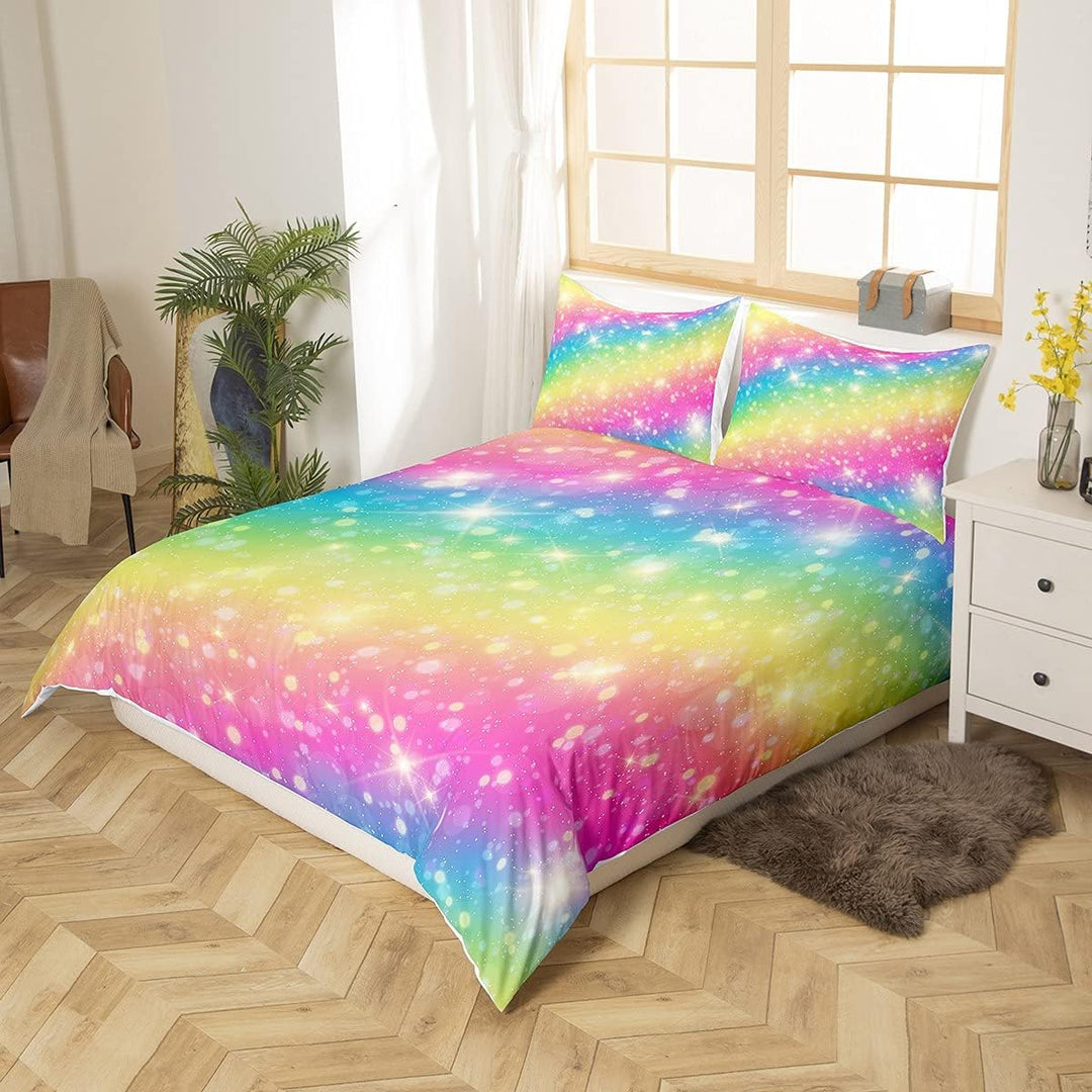 Loussiesd Regenbogen Farbe Tröster Bettwäsche 135x200 cm Mädchen Kinder Blingling Dekor Bettwäsche S