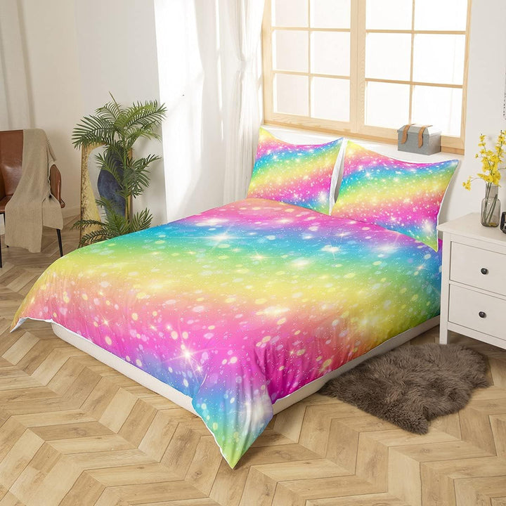 Loussiesd Regenbogen Farbe Tröster Bettwäsche 135x200 cm Mädchen Kinder Blingling Dekor Bettwäsche S