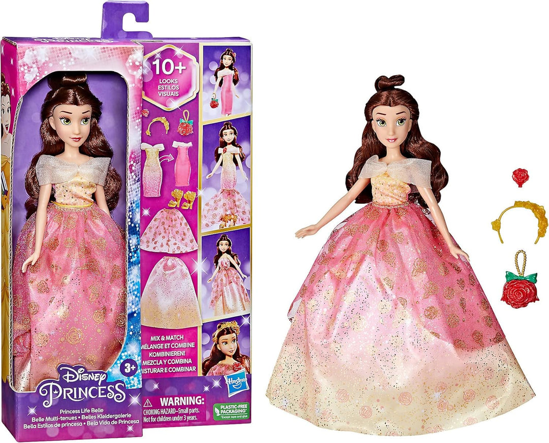 Hasbro Disney Prinzessinnen Belles Kleidergalerie Modepuppe, 10 Outfit-Kombinationen, Spielzeug für