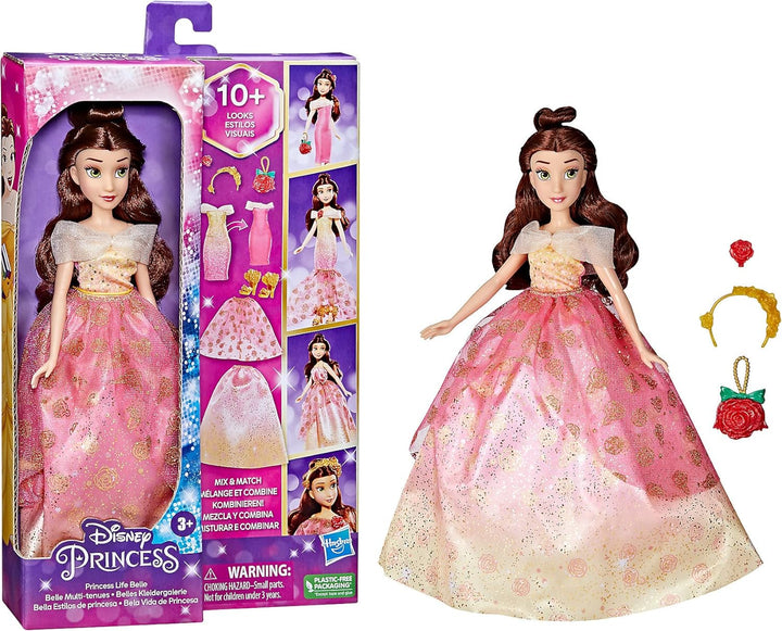 Hasbro Disney Prinzessinnen Belles Kleidergalerie Modepuppe, 10 Outfit-Kombinationen, Spielzeug für