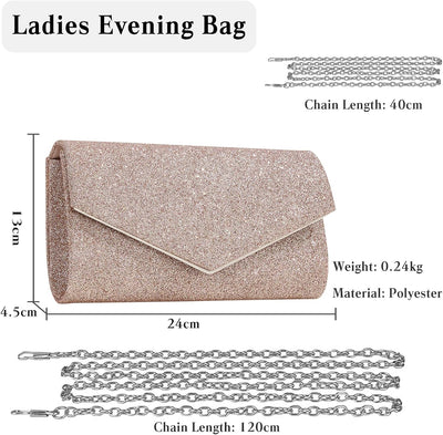 CORIOS Abendtasche Damen Kette Clutch Bag Glitzer Henkeltasche Hochzeit Brautbörse Glänzend Schulter