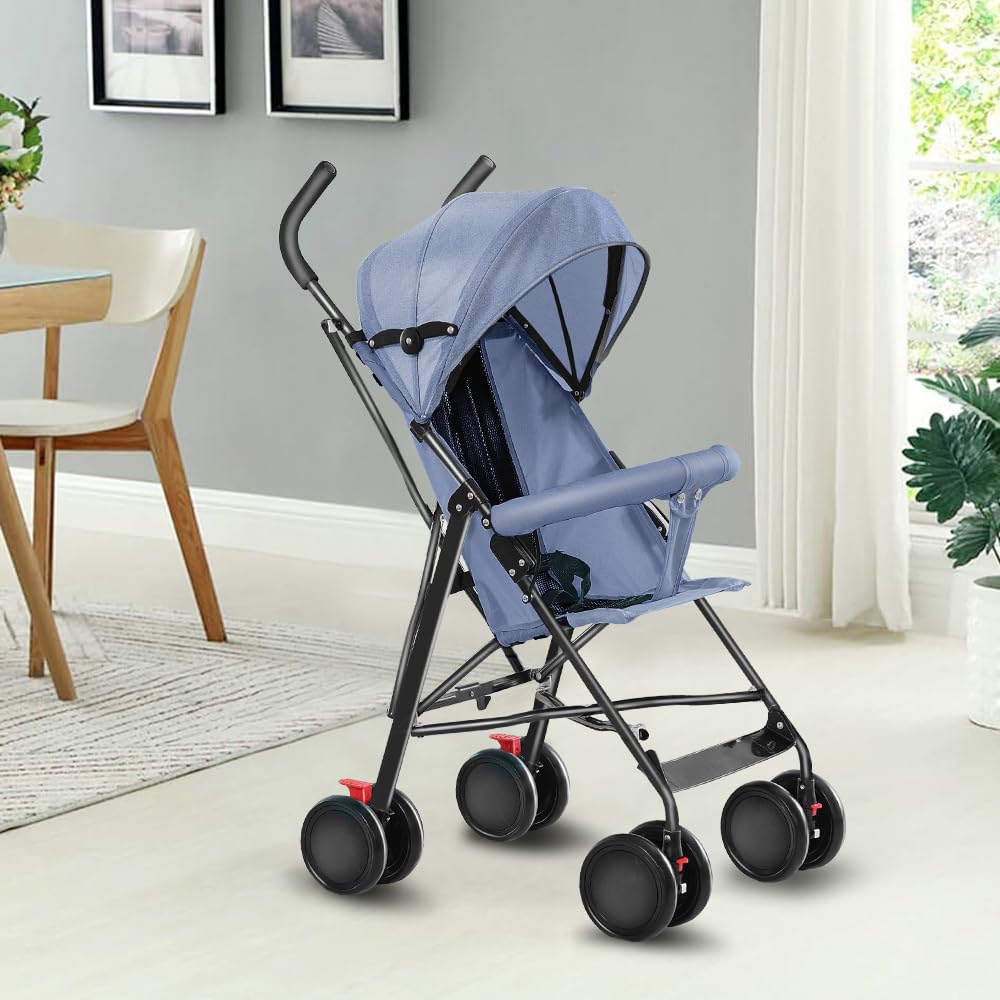 Kinderbuggy, Kinderwagen Zusammenklappbar, Reise-Kinderwagen mit Wattepads und Moskitonetzen (Blau),