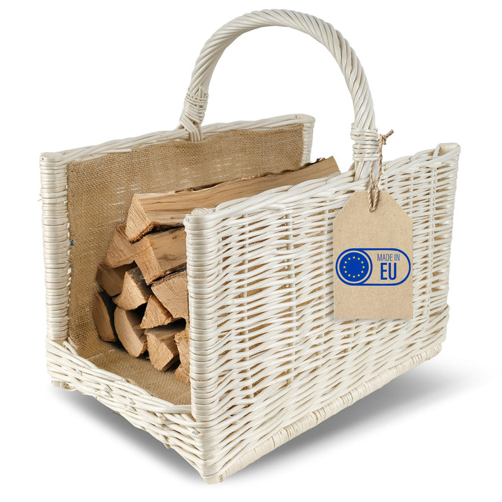 Creative Home Gross Kaminkorb Weiss Holzkorb Kaminholzkorb Rattan | 45 x 30 x 47 cm | Aufbewahrung R