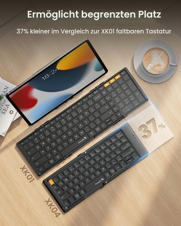 ProtoArc XK04 Faltbare kompakte Tastatur, US Layout tragbare Bluetooth-Tastatur mit PU-Lederbezug, k