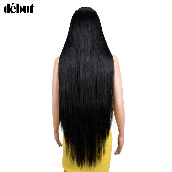 DÉBUT Lace Front Perücke Super lange Glatte Perücke für Damen 95 cm 260g Kunsthaar Hitzebeständige F