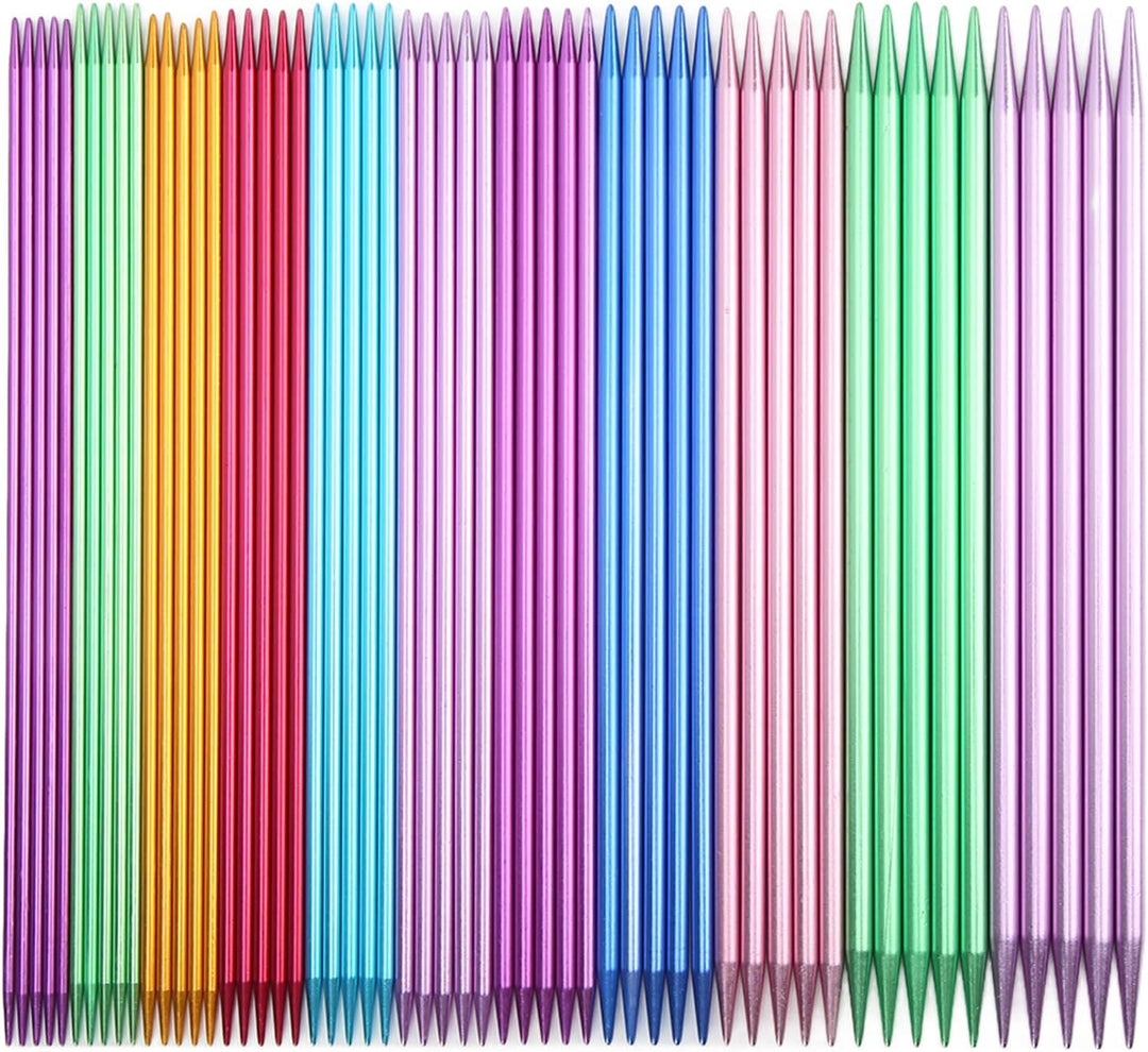 01 02 015, 55 Stück Farbiges, Gerades, Doppelspitziges Metall-Stricknadel-Set in Verschiedenen Gröss