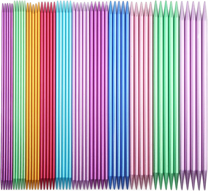 01 02 015, 55 Stück Farbiges, Gerades, Doppelspitziges Metall-Stricknadel-Set in Verschiedenen Gröss