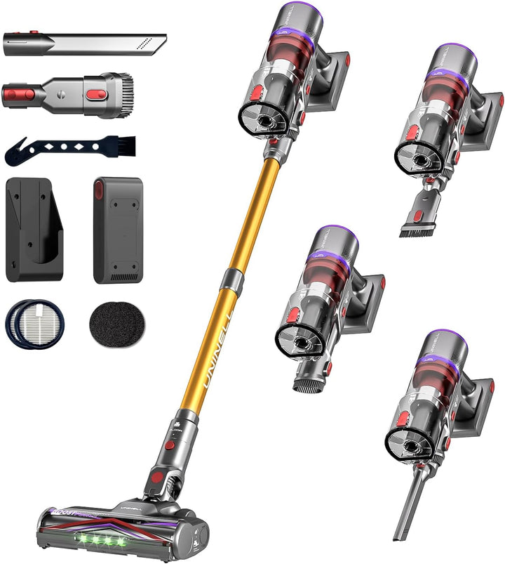 UNINELL Home Akku Staubsauger 48000Pa/550W/65Min, Staubsauger Kabellos Selbstladender mit LED Touchs