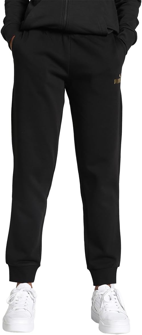 Puma Women's ESS+ Metallic Pants FL Knitted Pants S Puma Schwarz-goldene Folie, S Puma Schwarz-golde