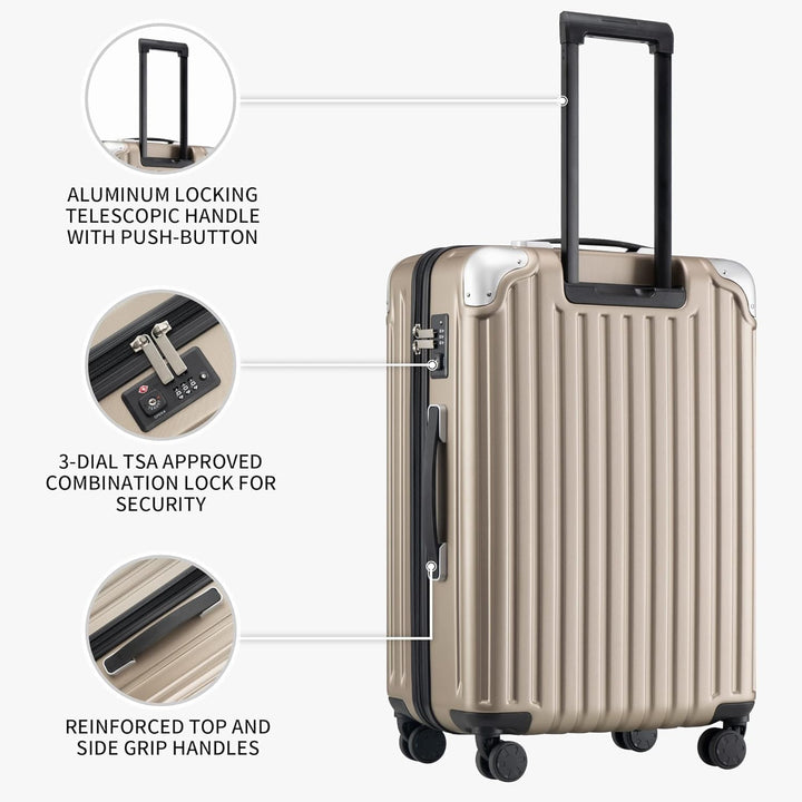LEVEL8 Koffer Trolleys Handgepäck Hartschalenkoffer Rollkoffer Reisekoffer, TSA Champagner Set 20/24