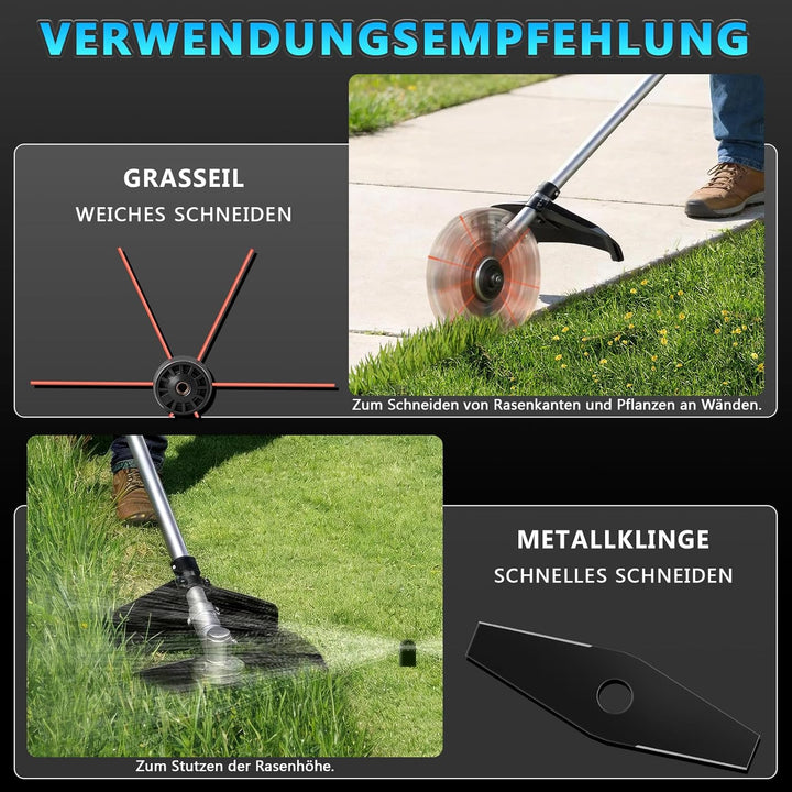 7-IN-1 1380W Akku Rasentrimmer mit 2 x 4Ah Akkus und Ladegerät | 18800 U/min Bürstenloser Akku Freis