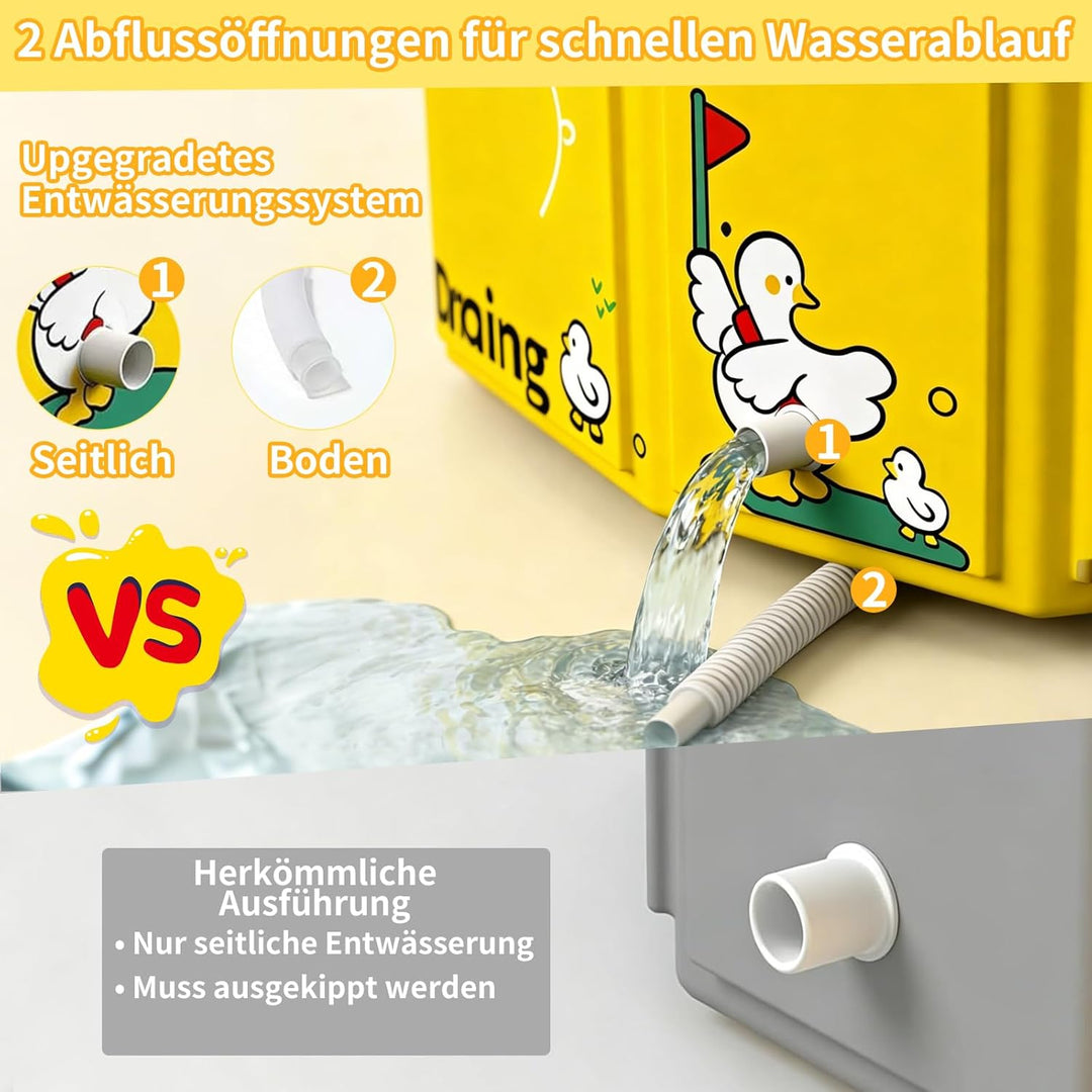 Babybadewanne Faltbare, Integrierte Baby Badewanne mit Stabilen Standfüssen und Doppeltem Ablauf, Re